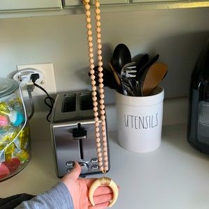 Blush Pink Wooden necklace with decorative tooth charm ✨